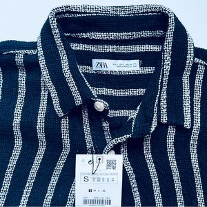 NEW Men’s ZARA Textured Knit Casual Dark Blue Button Shirt Size S